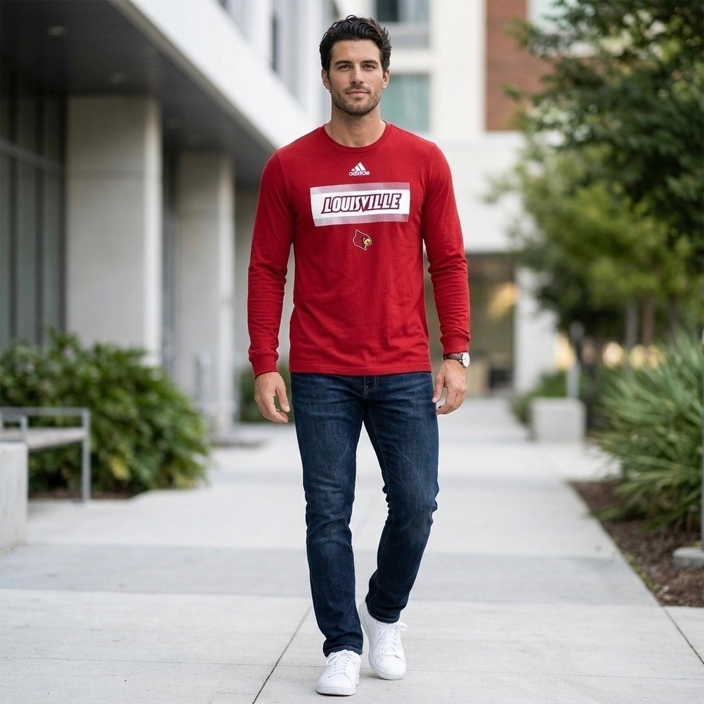 Louisville Cardinals Adidas Shirt Large Red Long Sleeve NCAA Graphic Tee ED6773